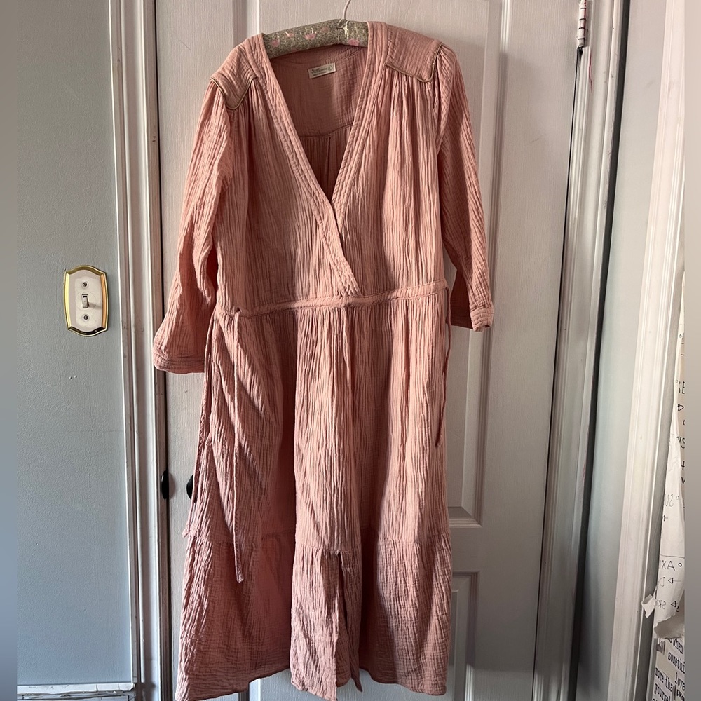 Cottage core pink dress with pockets adjustable waist